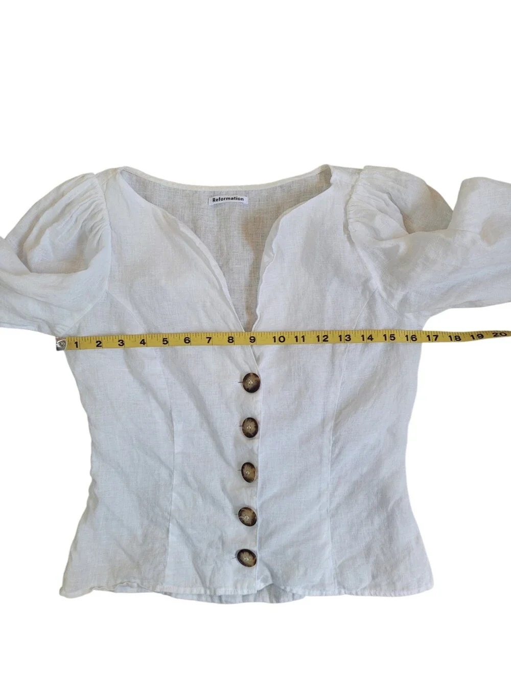 REFORMATION White Puff Sleeve Button Front Linen Top Size XS